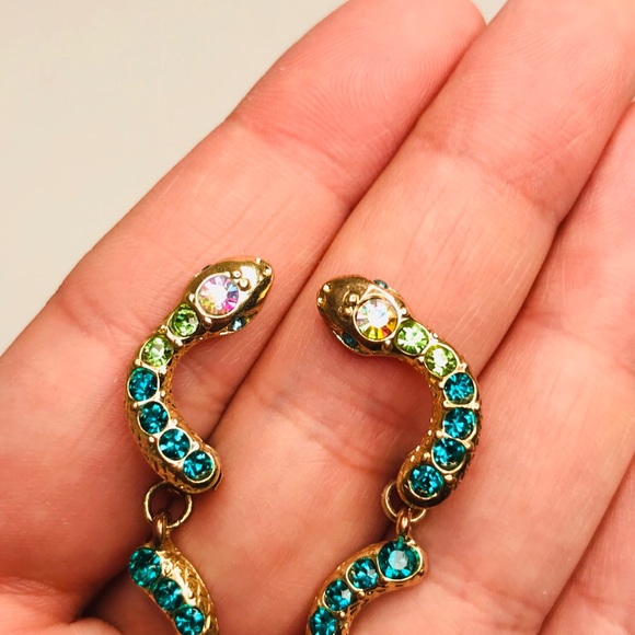 Betsey Johnson Snake Earrings Gold Blue Green - Picture 5 of 9